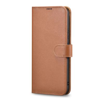 3. iCarer Haitang Leather Wallet Case skórzane etui do Samsung Galaxy S22+ (S22 Plus) portfel obudowa pokrowiec brązowy (AKSM05BN)
