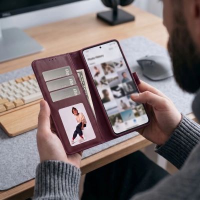 4. Etui Tech-Protect Wallet na Xiaomi Redmi Note 17 Pro Max 5G - burgundowe