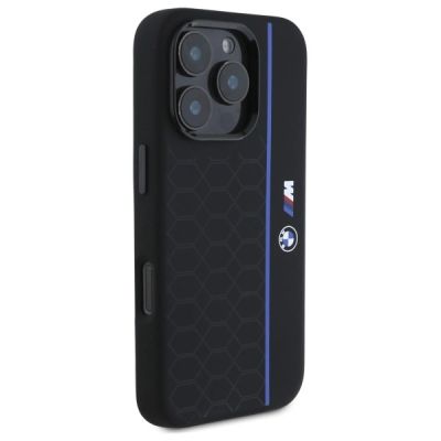 4. Etui BMW Silicone Hexagon Blue Line MagSafe na iPhone 16 Pro Max - czarne