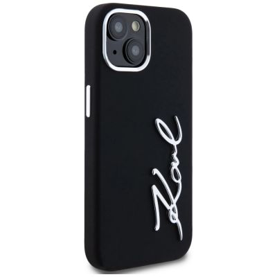 4. Etui Karl Lagerfeld Silicone Metal Script Logo na iPhone 15 - czarne