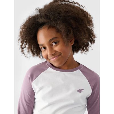 Longsleeve regular gładki dziewczęcy 4F Junior 4FJWAW24TLONF291-51S
