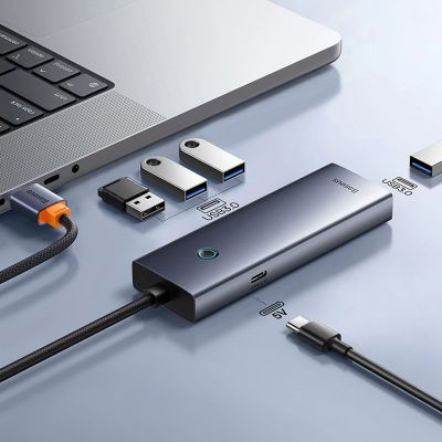 7. Hub USB-A Baseus UltraJoy Series 4xUSB-A 3.0 1xUSB-C 5V - szary