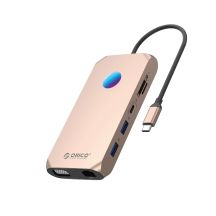 Stacja dokująca USB-C Orico XCR 12w1 RGB 2x USB-A 3.1 1x USB-A 2.0 1x USB-C PD 100 W 1x USB-C 3.1 2x HDMI 2.0 4K 60Hz 1x VGA 1080p 1x microSD/SD 3.0 1x RJ Gigabit Ethernet 1x Audio CTIA 3,5 mm - różowo-złota