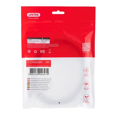 5. UNITEK PRZEDŁUŻACZ USB 2.0, AM-AF, 2M, Y-C450GBK