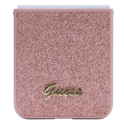 5. Etui Guess Glitter Script na Samsung Galaxy Z Flip 5 - różowe