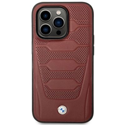 3. Etui BMW Leather Seats Pattern MagSafe na iPhone 14 Pro - burgundowe