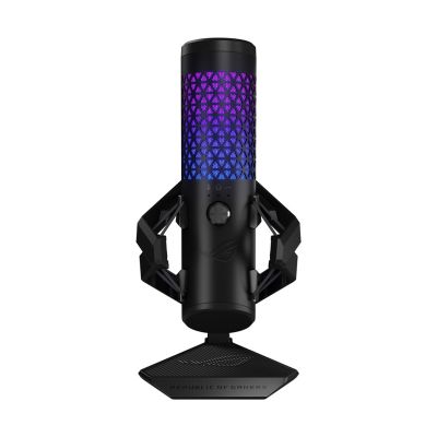 4. ASUS ROG Carnyx USB Gaming Microphone (25mm condenser capsule, 192kHz/24-bit, cardioid, high-pass filter, built-in pop filter, metal shock mount, one-touch mute, USB, Aura Sync RGB)- Black