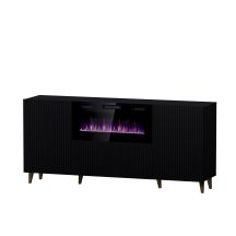Komoda PAFOS z kominkiem elektrycznym 180x42x82 czarny mat