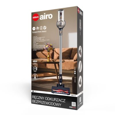 16. ELDOM ODKURZACZ BEZPRZEWODOWY OB210 2 IN 1 ODKURZACZ PIONOWY I RĘCZNY CZS PRACY 40 MIN.SILNIK BLDC CZTERY SPOSOBY ŁADOWANIA