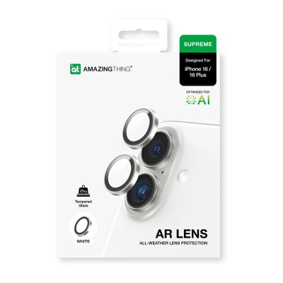 4. Szkło hartowane AMAZINGTHING AR Aluminium 2 Lens Glass z ramką na soczewki aparatu do iPhone 16 / 16 Plus - białe