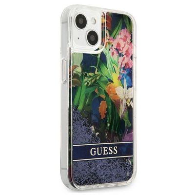 2. Etui Guess Flower Liquid Glitter na iPhone 13 mini - niebieskie
