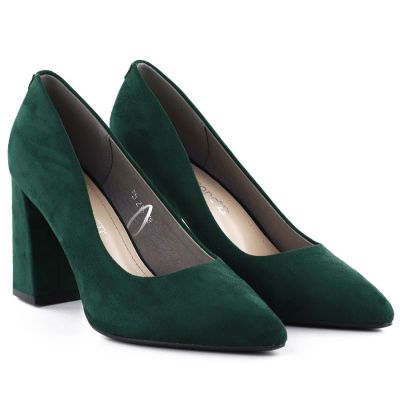 10. Czółenka na słupku w szpic zamszowe zielone Sergio Leone PB216