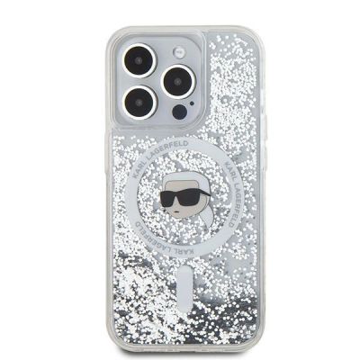 3. Etui Karl Lagerfeld Liquid Glitter Karl Head MagSafe na iPhone 15 Pro Max - przezroczyste