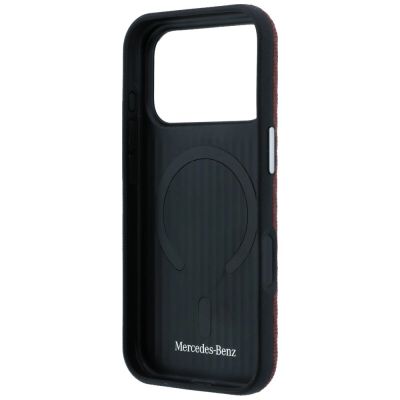 7. Etui Mercedes Leather Semi Wrap Wood Effect MagSafe na iPhone 17 Pro - czerwone