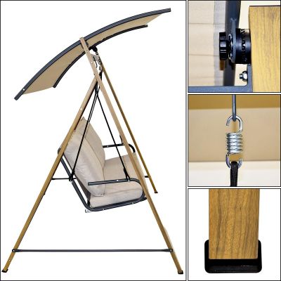 12. HUŚTAWKA OGRODOWO BALKONOWA 2 OSOBOWA 194x136x173CM PIASKOWA