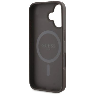 15. Etui Guess 4G Printed Stripes MagSafe na iPhone 16 - brązowe