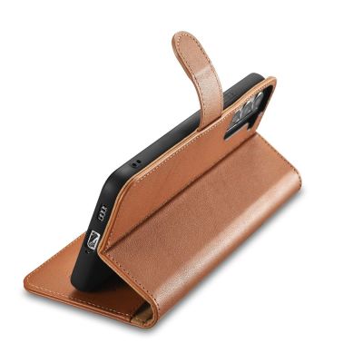 8. iCarer Haitang Leather Wallet Case skórzane etui do Samsung Galaxy S22+ (S22 Plus) portfel obudowa pokrowiec brązowy (AKSM05BN)