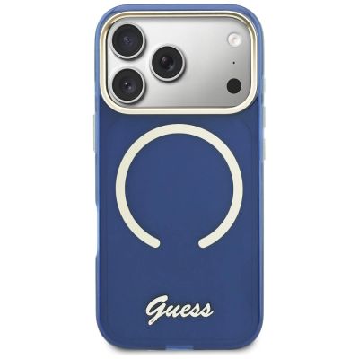 3. Etui Guess IML Script Metal MagSafe na iPhone 17 Pro - niebieskie