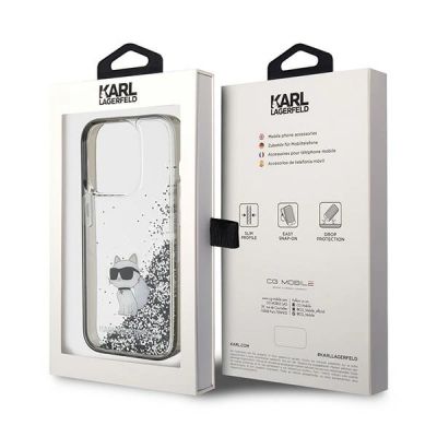 8. Etui Karl Lagerfeld Liquid Glitter Choupette do iPhone 15 Pro Max - przezroczyste