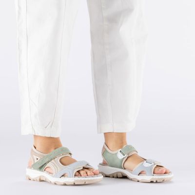 7. Komfortowe sandały damskie sportowe na rzepy kolorowe Rieker 68866-94