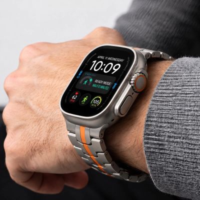 6. Bransoleta Tech-Protect Stainless na Apple Watch 44 / 45 / 46 / 49 mm - srebrno-pomarańczowa