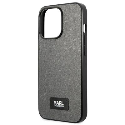 6. Etui Karl Lagerfeld Saffiano Plaque na iPhone 13 Pro Max 6,7" - srebrne
