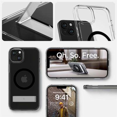 7. Etui Spigen Ultra Hybrid S MagSafe z podstawką do iPhone 15 Plus - czarne