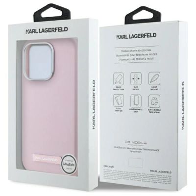 8. Etui Karl Lagerfeld FW Metal Plate MagSafe na iPhone 15 Pro Max - różowe