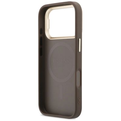 7. Etui Guess 4G PU Triangle Logo & Stand Camera Magsafe na iPhone 18 Pro / 17 Pro - brązowe