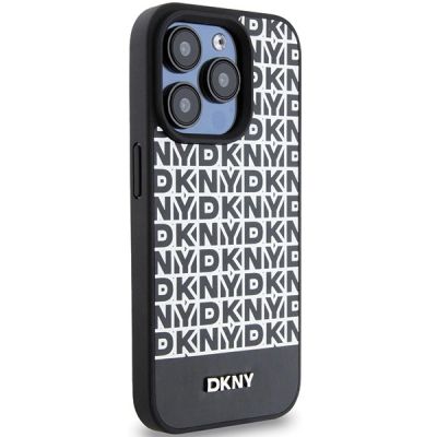 4. Etui DKNY Leather Printed Pattern Metal Logo MagSafe na iPhone 15 Pro - czarne