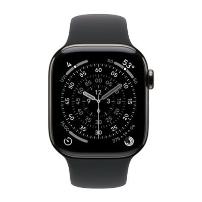 3. Apple Watch Series 11 Cellular 46mm Łupkowa koperta tytanowa z czarnym paskiem sportowym - M/L