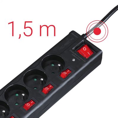 2. Listwa antyprzepięciowa Hama 6 gniazd 1,4m z wyłącznikami - czarna