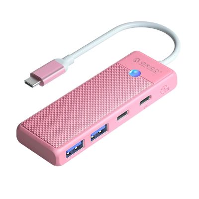 Hub USB Orico PAPW2AC-C3-C3 4-portowy 2x USB-A 3.0 1x USB-C 3.0 z ładowaniem USB-C PD 100 W 0,15 m - różowy