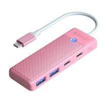 Hub USB Orico PAPW2AC-C3-C3 4-portowy 2x USB-A 3.0 1x USB-C 3.0 z ładowaniem USB-C PD 100 W 0,15 m - różowy