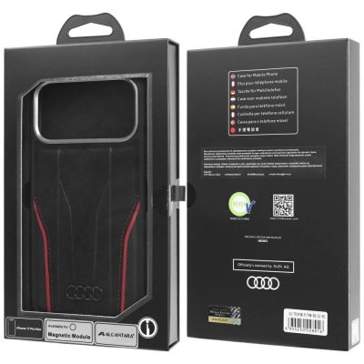 10. Etui Audi R8 Genuine Leather MagSafe do iPhone 17 Pro Max - czarno-czerwony