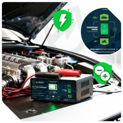 7. Prostownik mikroprocesorowy 6-12V 15A + ładowarka do akumulatora W14017 WUBER