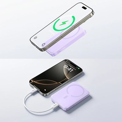 10. Powerbank Baseus EnerFill FM11 Ultra-Mini 10000mAh 22,5W indukcyjny kompatybilny z MagSafe z białym kablem Basus Simple USB-C 20V/3A 0,3m - fioletowy