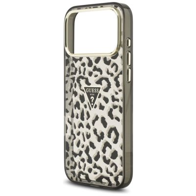 6. Etui Guess IML Leopard Glitter Triangle Logo MagSafe na iPhone 17 Pro Max / 18 Pro Max - czarne