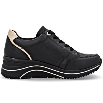 2. Skórzane sneakersy damskie na koturnie czarne Remonte Rieker D0T03-03