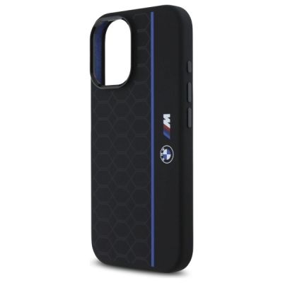 6. Etui BMW Silicone Hexagon Blue Line MagSafe na iPhone 16 - czarne
