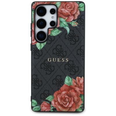 3. Etui Guess Leather 4G Flowers Print Metal Classic Logo MagSafe na Samsung Galaxy S25 Ultra - czarne
