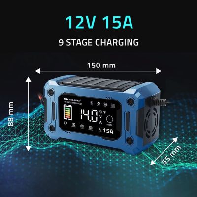 6. QOLTEC ŁADOWARKA 12V 15A | PROSTOWNIK DO AGM GEL LIFEPO4 | LCD