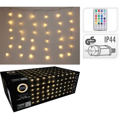 25. LAMPKI CHOINKOWE KURTYNA ŚWIETLNA ZEW/WEW 144 LED 120X120CM Z PILOTEM CIEPŁY BIAŁY
