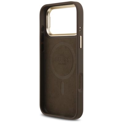 7. Etui Guess 4G PU Triangle Logo & Stand Camera Magsafe na iPhone 17 Pro Max - brązowe
