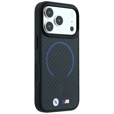 4. Etui BMW M Kevlar Blue Print Ring Metal  Logo MagSafe na iPhone 18 Pro Max / 17 Pro Max - czarne