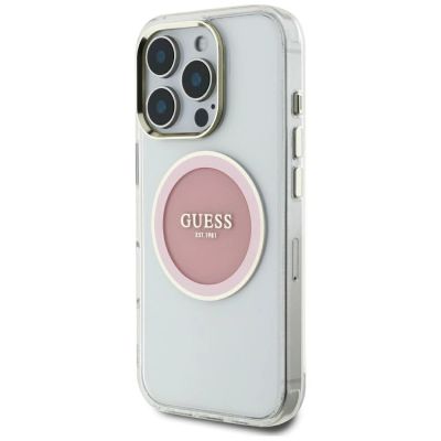 2. Etui Guess IML Metal Colored Circle Classic Logo MagSafe na iPhone 16 Pro Max - różowe