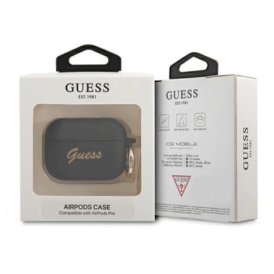 3. Etui Guess Silicone Vintage Script na AirPods Pro - czarne