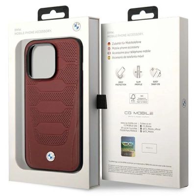 8. Etui BMW Leather Seats Pattern MagSafe na iPhone 14 Pro Max - burgundowe