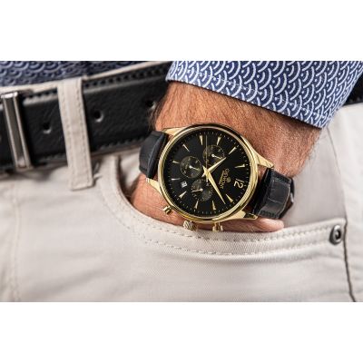 3. Zegarek Męski Giewont Chronograph Sapphire Czarno Złoty GW6310-A4