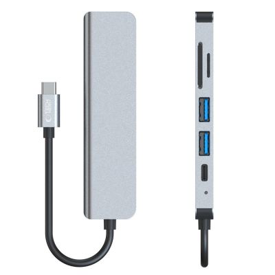7. HUB Tech-Protect V4 6w1 USB-C - USB-A 3.0 / USB-A 2.0 / USB-C / HDMI / czytnik kart micro SD / TF / SD - szary